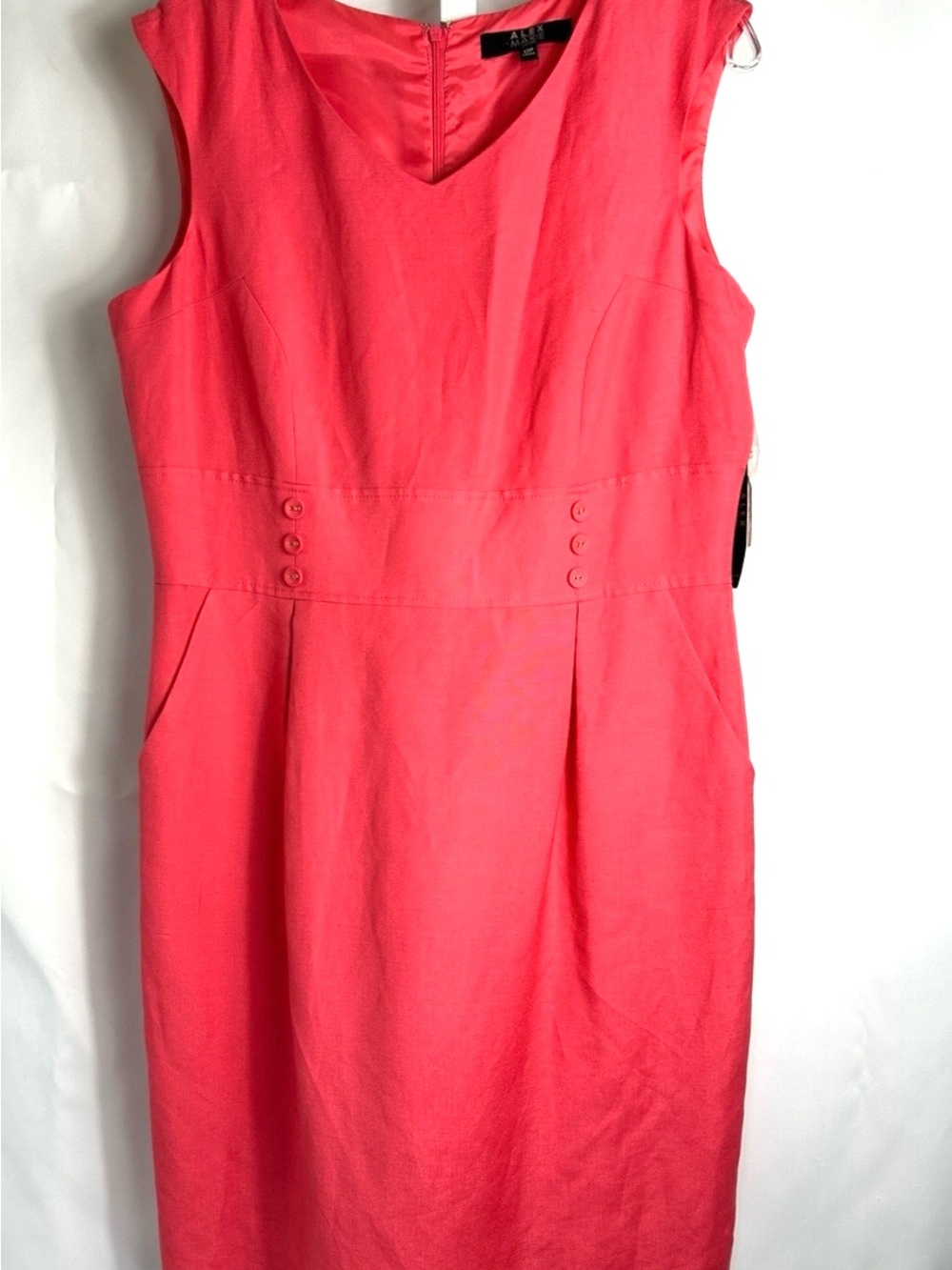Alex Marie Women’s Size 12 P Coral Sleeveless Linen SpandexFabric Designer Dress